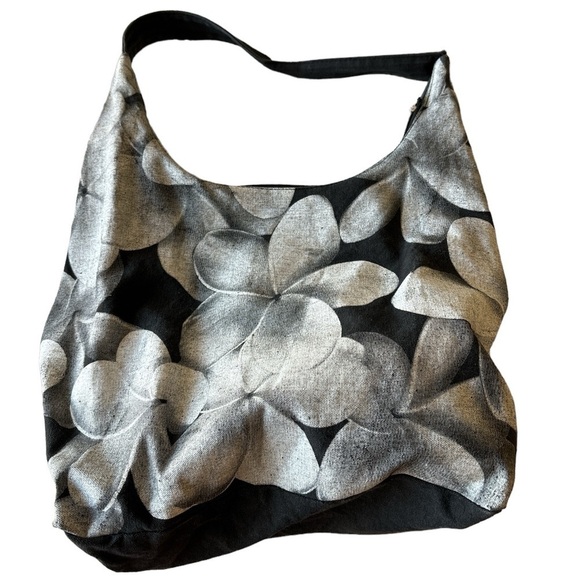 Hawaiian Island Impressions Plumeria Hobo Bag Black and White - Picture 1 of 6
